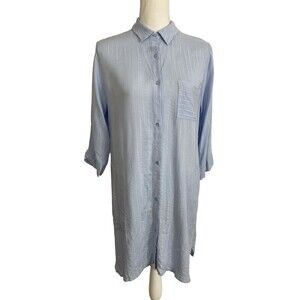 Donna Karan Sleepwear Shirt Women’s S Blue Metallic Stripe Button Up Pajama Top
